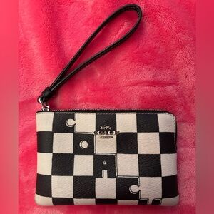 Coach Checkered Black and White Wristlet